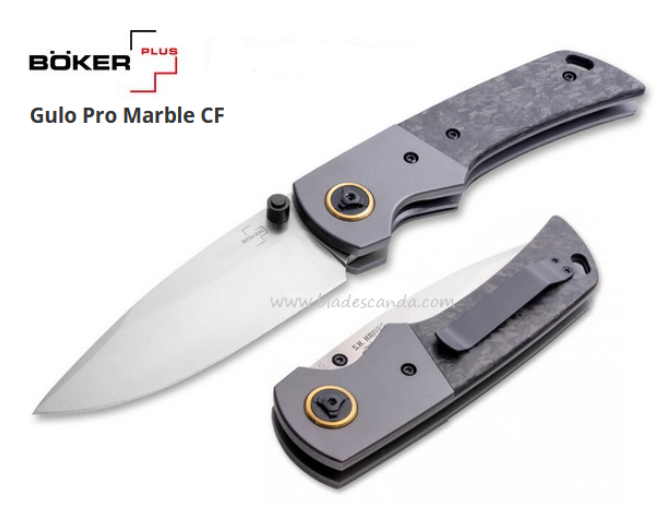 Boker Plus Gulo Pro Folding Knife, D2, Titanium/Marble CF, 01BO177